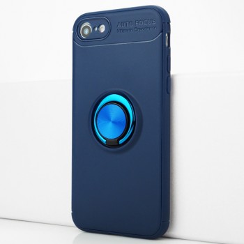 Силиконовый матовый чехол для Iphone 7/SE (2020)/8 с встроенным кольцом-подставкой-держателем Синий