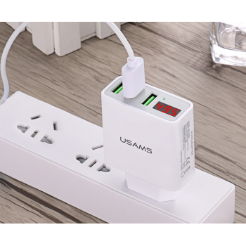 Зарядное устройство Usams Travel Charger LED Display 3 USB Белый