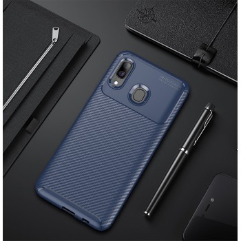Матовый силиконовый чехол для Samsung Galaxy A20/A30 с текстурным покрытием карбон Синий