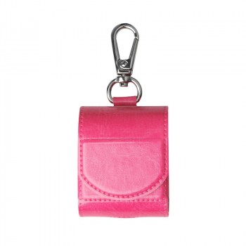 Глянцевый кожаный чехол с карабином на магнитной защелке для Apple AirPods  Розовый