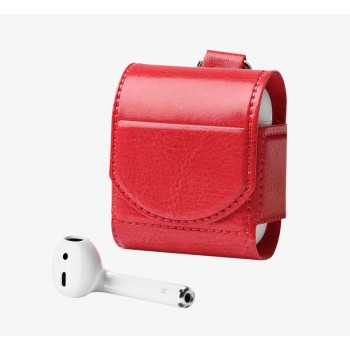 Глянцевый кожаный чехол с карабином на магнитной защелке для Apple AirPods 