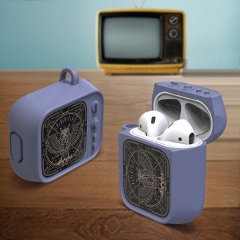 Противоударный силиконовый чехол дизайн ТВ с ушком для ремешка для Apple AirPods Синий
