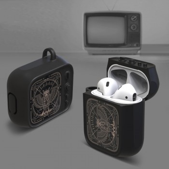 Противоударный силиконовый чехол дизайн ТВ с ушком для ремешка для Apple AirPods Черный