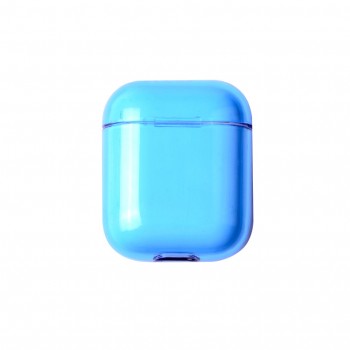 Тонкий пластиковый глянцевый полупрозрачный чехол для Apple AirPods Синий