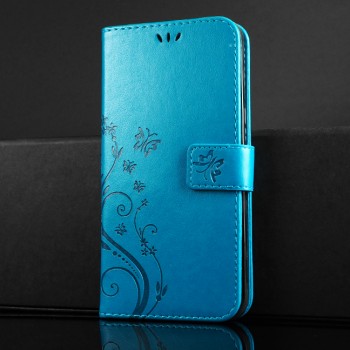 Чехол портмоне подставка текстура Цветы на силиконовой основе с отсеком для карт на магнитной защелке для Samsung Galaxy S8 Plus Синий