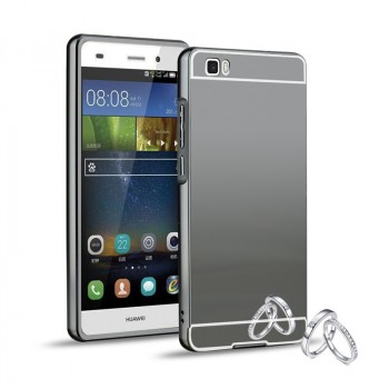 Двухкомпонентный чехол с металлическим бампером и поликарбонатной накладкой с зеркальным напылением для Huawei P8 Lite Черный