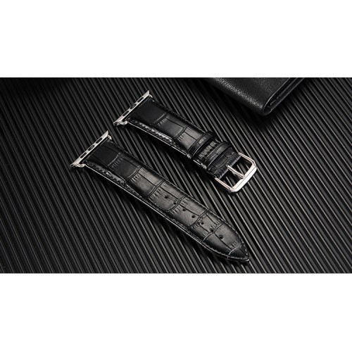 Кожаный ремешок текстура Крокодил для Apple Watch Series 4/5 40мм/Series 1/2/3 38мм, цвет Черный