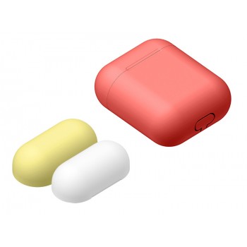 Силиконовый матовый чехол с комплектом разноцветных крышек для Apple AirPods Красный