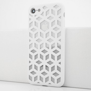 Силиконовый матовый полупрозрачный чехол с co стеклянной накладкой и текстурным покрытием Линии для Iphone 7/8/SE (2020) Белый