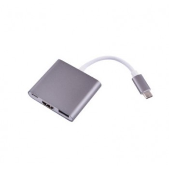 Хаб-переходник USB Type-C - USB 3.0/HDMI/USB Type-C в матовом металлическом корпусе Серый