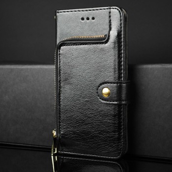 Глянцевый водоотталкивающий чехол портмоне подставка на силиконовой основе с внутренними отсеками для карт и внешним карманом на молнии на крепежной застежке для ASUS ZenFone Max Черный