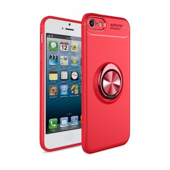 Силиконовый матовый непрозрачный чехол с встроенным кольцом-подставкой для Iphone 6/6s Красный