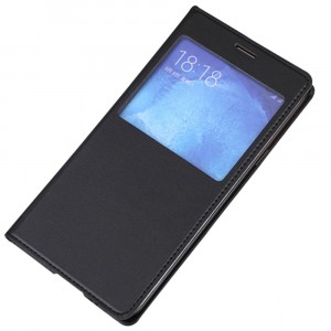 Чехол горизонтальная книжка на пластиковой встраиваемой основе с окном вызова для Samsung Galaxy J5 Черный