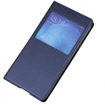 Чехол горизонтальная книжка на пластиковой встраиваемой основе с окном вызова для Samsung Galaxy J5 Синий