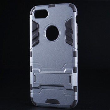 Двухкомпонентный силиконовый матовый непрозрачный чехол с поликарбонатными бампером и крышкой и встроенной ножкой-подставкой для Iphone 7 Серый