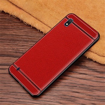 Силиконовый матовый непрозрачный чехол с текстурным покрытием Кожа для Samsung Galaxy A10  Красный