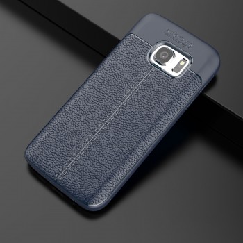 Чехол задняя накладка для Samsung Galaxy S7 Edge с текстурой кожи Синий
