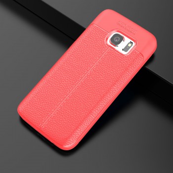 Чехол задняя накладка для Samsung Galaxy S7 Edge с текстурой кожи Красный