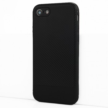 Силиконовый матовый непрозрачный чехол с текстурным покрытием Карбон для Iphone 7/8/SE (2020) Черный