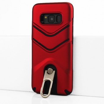 Двухкомпонентный силиконовый матовый непрозрачный чехол с поликарбонатной крышкой, встроенной ножкой-подставкой и текстурным покрытием Линии для Samsung Galaxy S8 Красный