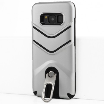 Двухкомпонентный силиконовый матовый непрозрачный чехол с поликарбонатной крышкой, встроенной ножкой-подставкой и текстурным покрытием Линии для Samsung Galaxy S8 Серый
