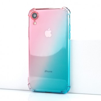 Силиконовый глянцевый полупрозрачный градиентный чехол с усиленными углами для Iphone Xr Розовый