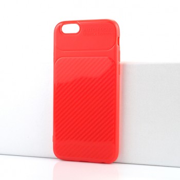 Силиконовый матовый непрозрачный чехол с текстурным покрытием Карбон для Iphone 6/6s Красный