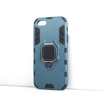 Противоударный двухкомпонентный силиконовый матовый непрозрачный чехол с поликарбонатными вставками экстрим защиты с встроенным кольцом-подставкой для Iphone SE Синий
