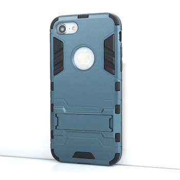 Сверхпрочный противоударный чехол для Iphone 7/8 с текстурой металлик и ножкой подставкой Синий