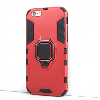 Противоударный двухкомпонентный силиконовый матовый непрозрачный чехол с поликарбонатными вставками экстрим защиты с встроенным кольцом-подставкой для Iphone 6/6s Красный