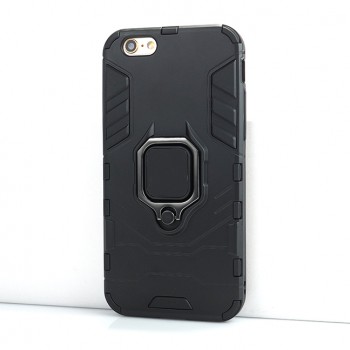 Противоударный двухкомпонентный силиконовый матовый непрозрачный чехол с поликарбонатными вставками экстрим защиты с встроенным кольцом-подставкой для Iphone 6/6s Черный