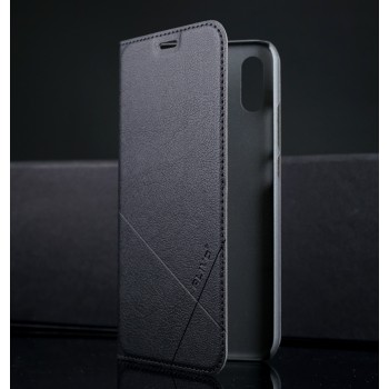 Чехол флип подставка текстура Линии на пластиковой основе с отсеком для карт для Huawei Honor 10 Черный