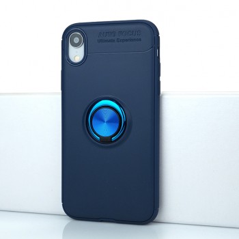 Силиконовый матовый непрозрачный чехол с встроенным кольцом-подставкой для Iphone Xr Синий