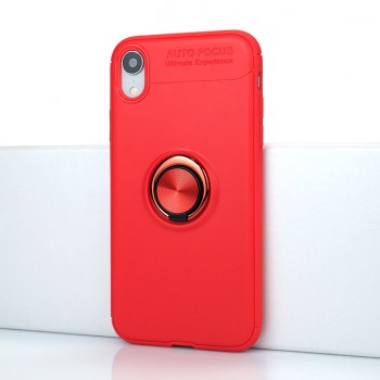 Силиконовый матовый непрозрачный чехол с встроенным кольцом-подставкой для Iphone Xr Красный