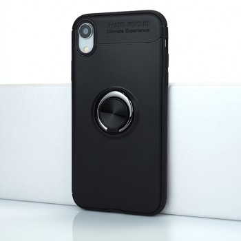 Силиконовый матовый непрозрачный чехол с встроенным кольцом-подставкой для Iphone Xr Черный