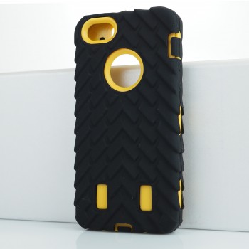 Противоударный двухкомпонентный силиконовый матовый непрозрачный чехол с поликарбонатными вставками экстрим защиты с текстурным покрытием Шина для Iphone 5s Желтый