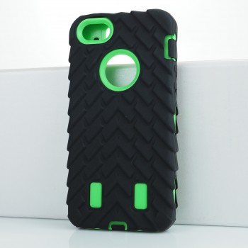 Противоударный двухкомпонентный силиконовый матовый непрозрачный чехол с поликарбонатными вставками экстрим защиты с текстурным покрытием Шина для Iphone 5s Зеленый