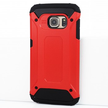Противоударный двухкомпонентный силиконовый матовый непрозрачный чехол с поликарбонатными вставками экстрим защиты для Samsung Galaxy S6 Edge Красный