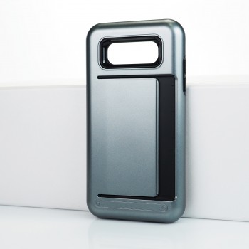 Двухкомпонентный силиконовый матовый непрозрачный чехол с поликарбонатными вставками и отсеком для карт для Samsung Galaxy J5 Серый