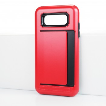 Двухкомпонентный силиконовый матовый непрозрачный чехол с поликарбонатными вставками и отсеком для карт для Samsung Galaxy J5 Красный