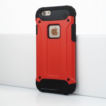 Противоударный двухкомпонентный силиконовый матовый непрозрачный чехол с поликарбонатными вставками экстрим защиты с текстурным покрытием Металлик для Iphone 6/6s Красный