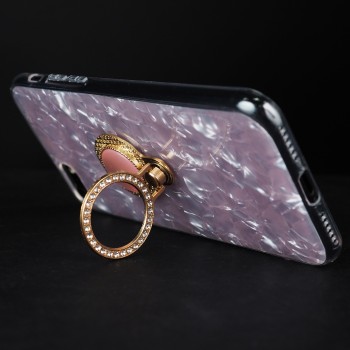 Силиконовый глянцевый полупрозрачный чехол с встроенным дизайнерским кольцом-подставкой и текстурным покрытием Камень для Iphone 7/8 Plus Розовый