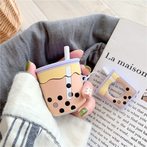 Ударопрочный силиконовый чехол дизайн Коктейль с крепежным кольцом для AirPods