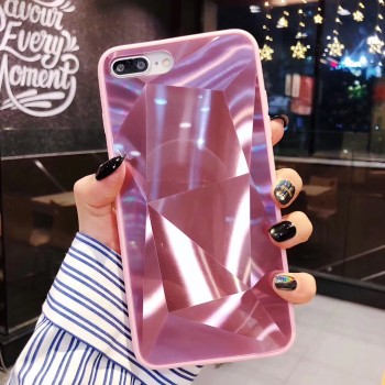 Силиконовый матовый непрозрачный чехол с глянцевой поликарбонатной накладкой текстура Призма для Iphone 7/8 Розовый