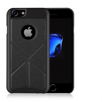 Пластиковый непрозрачный матовый чехол с текстурным покрытием Кожа и сегментарной подставкой для Iphone 7/8 Черный