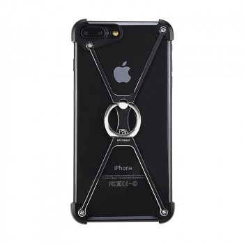 Металлический дизайнерский бампер сборного типа на винтах с кольцом-подставкой для Iphone 7/8/SE (2020) Черный