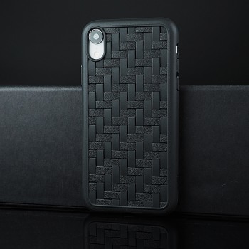 Силиконовый матовый непрозрачный чехол с текстурным покрытием Плетеная Кожа для Iphone Xr Черный