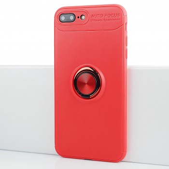 Силиконовый матовый непрозрачный чехол с встроенным кольцом-подставкой для Iphone 7 Plus Красный