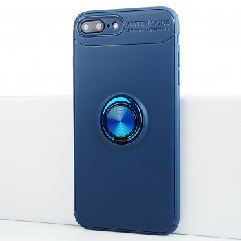 Силиконовый матовый непрозрачный чехол с встроенным кольцом-подставкой для Iphone 7 Plus Синий