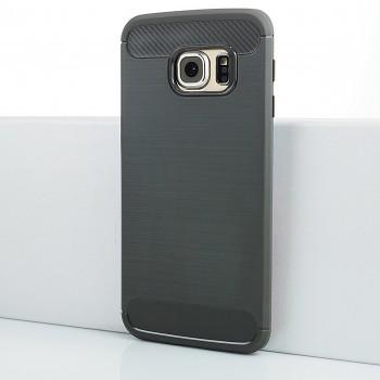 Силиконовый матовый непрозрачный чехол с текстурным покрытием Металлик для Samsung Galaxy S6 Edge Серый